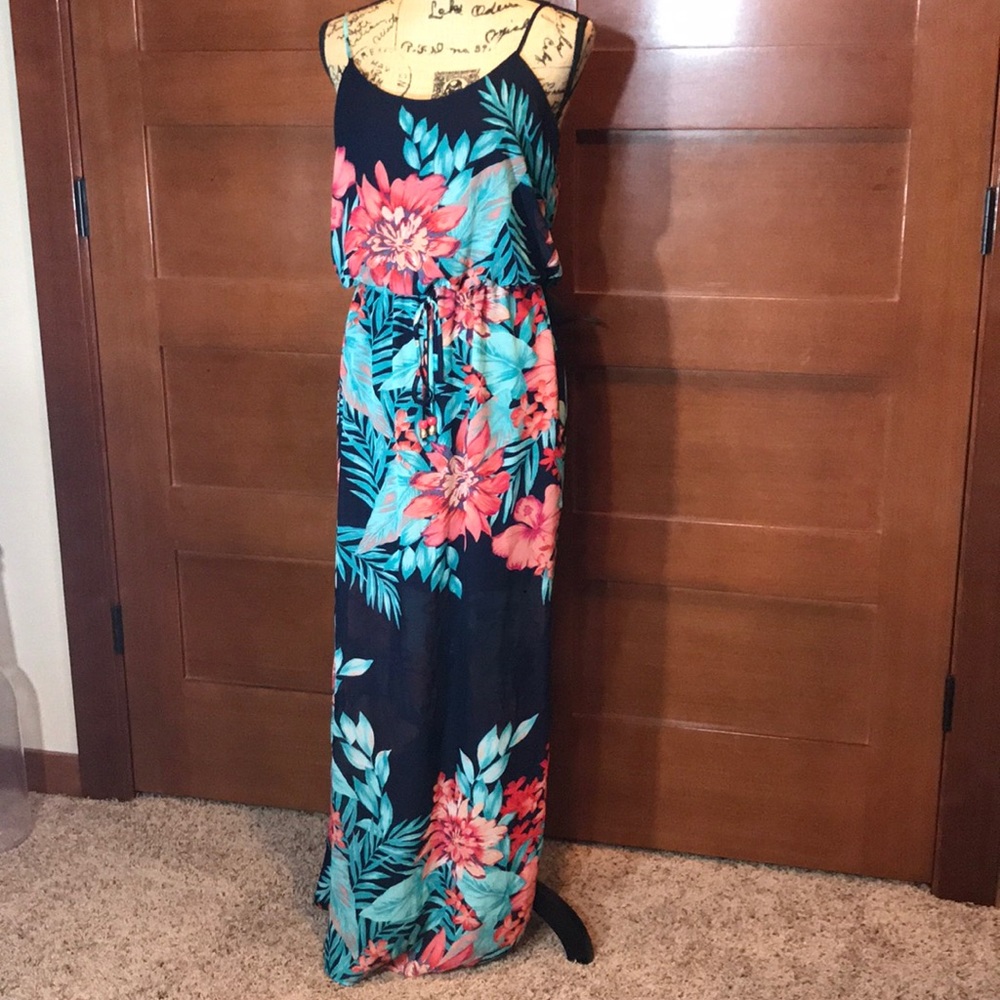 City Triangles Maxi  Floral Navy Dress